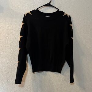 Sweet Romeo Star Print Sleeve Black and Tan Women's Sweater